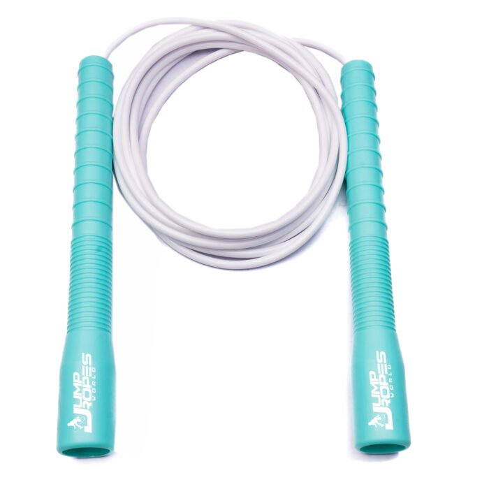 Long Handle Freestyle Jump Rope-White with Mint Handle