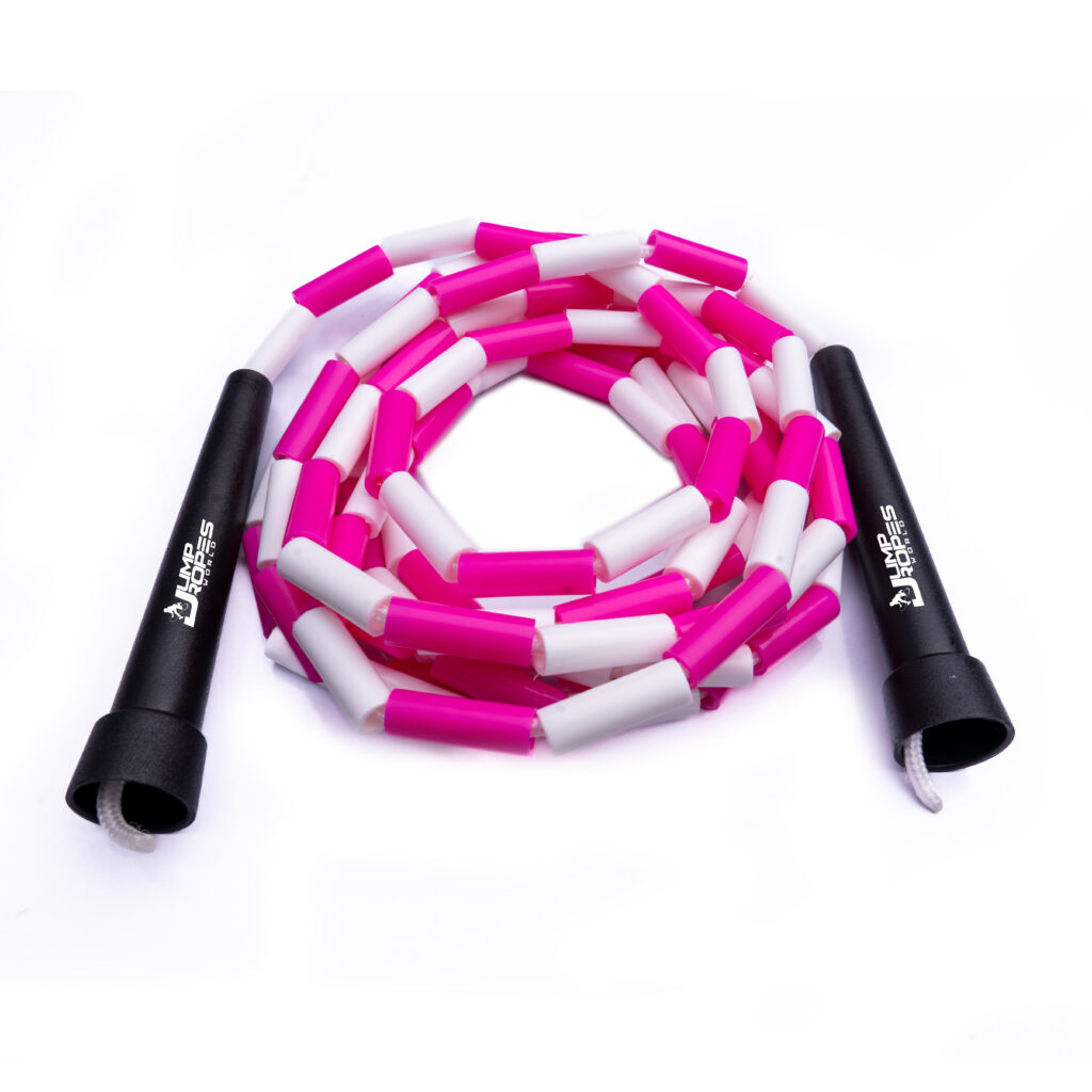 Short Handle Beaded Jump Rope-White and Pink β Jumpropesworld