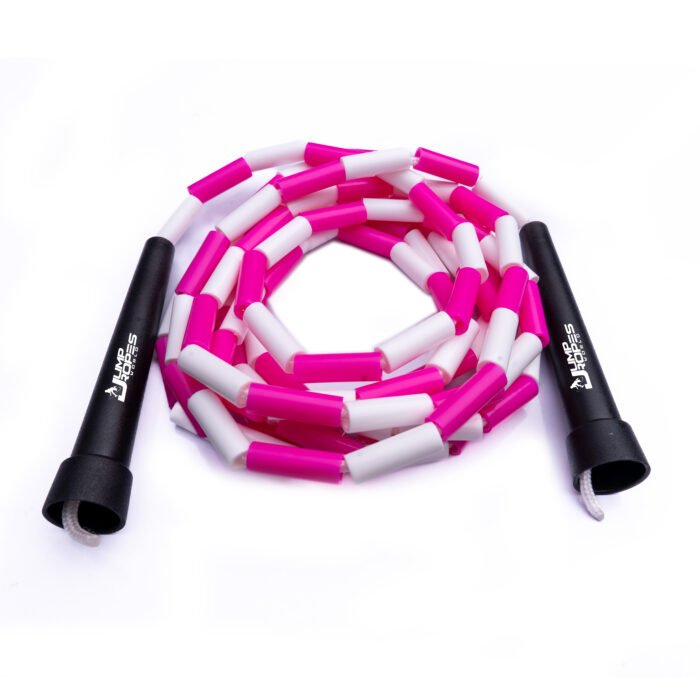 Short Handle Beaded Jump Rope-White and Pink